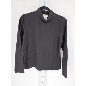 Talbots Black Cotton Blend Long Sleeve Mock-Neck Knitted Top Size PM